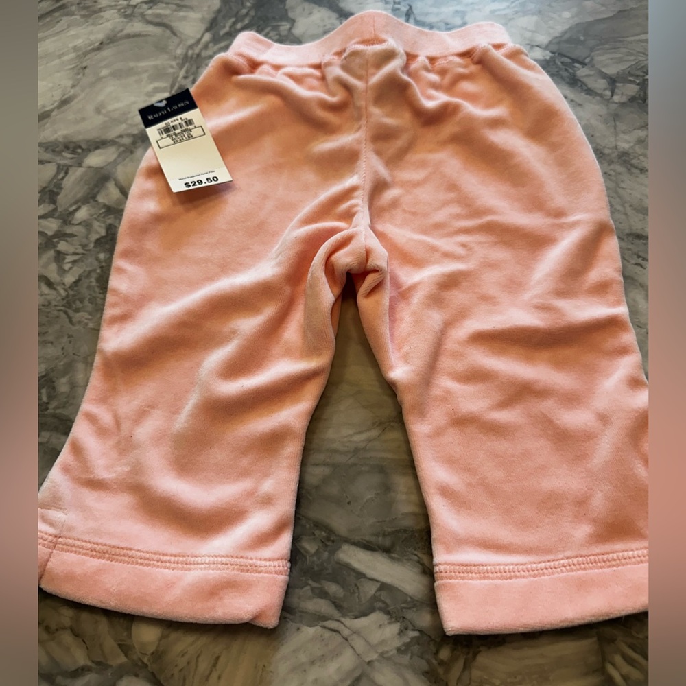 Ralph Lauren Baby Velour Pants in Soft Pink, 12 Months, NWT